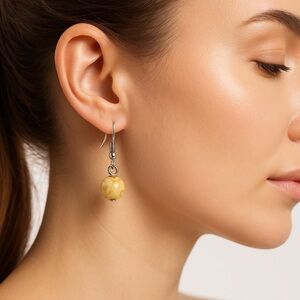 Beige Stone Bead Dangle Earrings